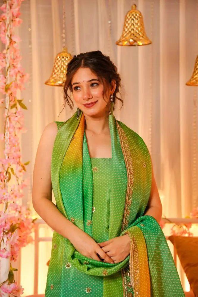 💚 Lime Green & Yellow Ombre Sharara Suit Set
