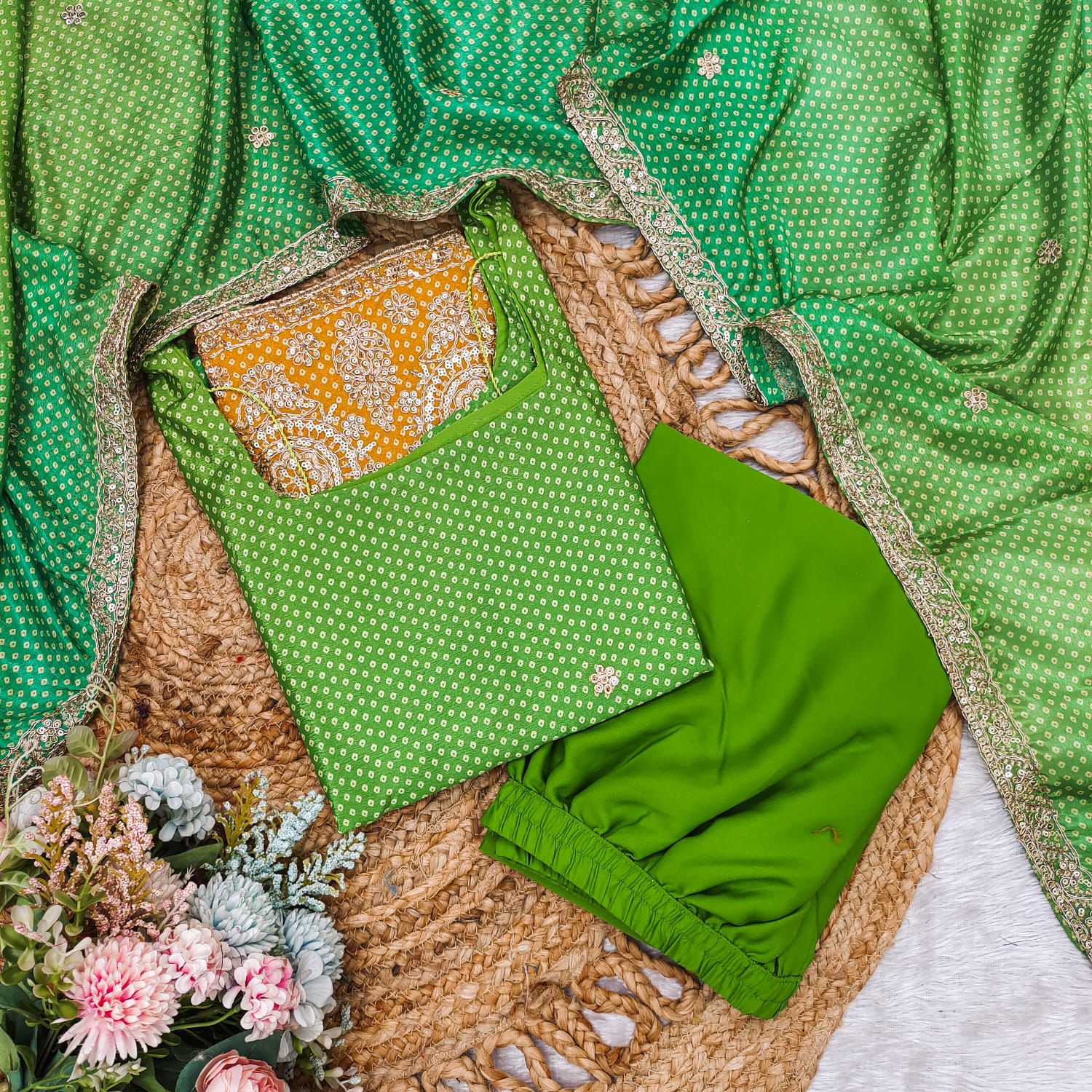 💚 Lime Green & Yellow Ombre Sharara Suit Set