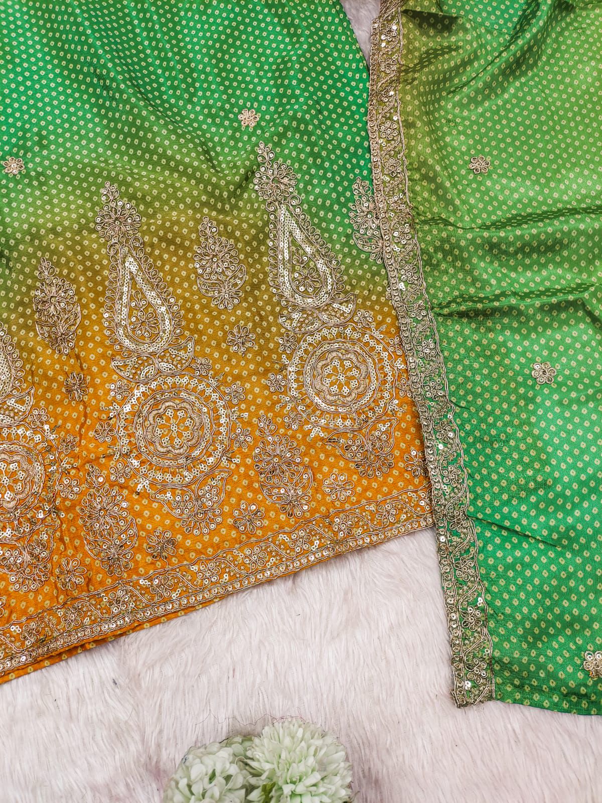 💚 Lime Green & Yellow Ombre Sharara Suit Set