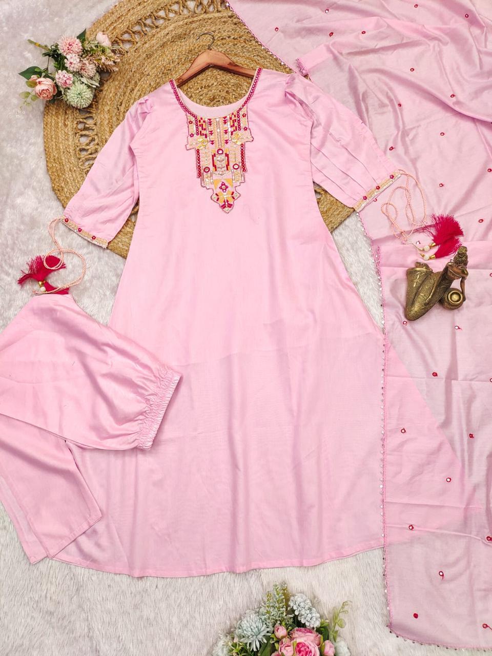 🤍 Elegant Pink Kaftan Style Kurti Set 🌈 3 suit pack