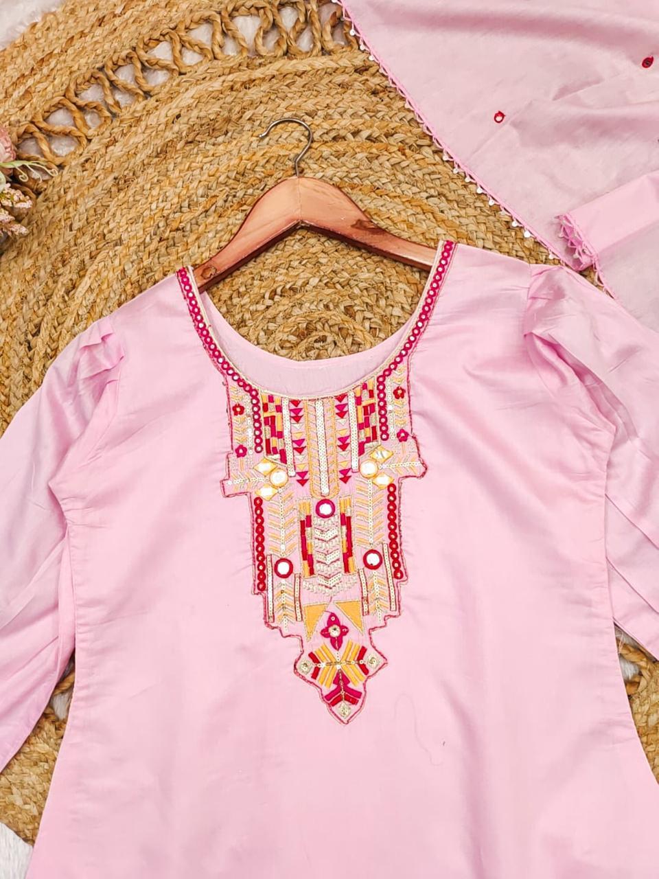 🤍 Elegant Pink Kaftan Style Kurti Set 🌈 3 suit pack