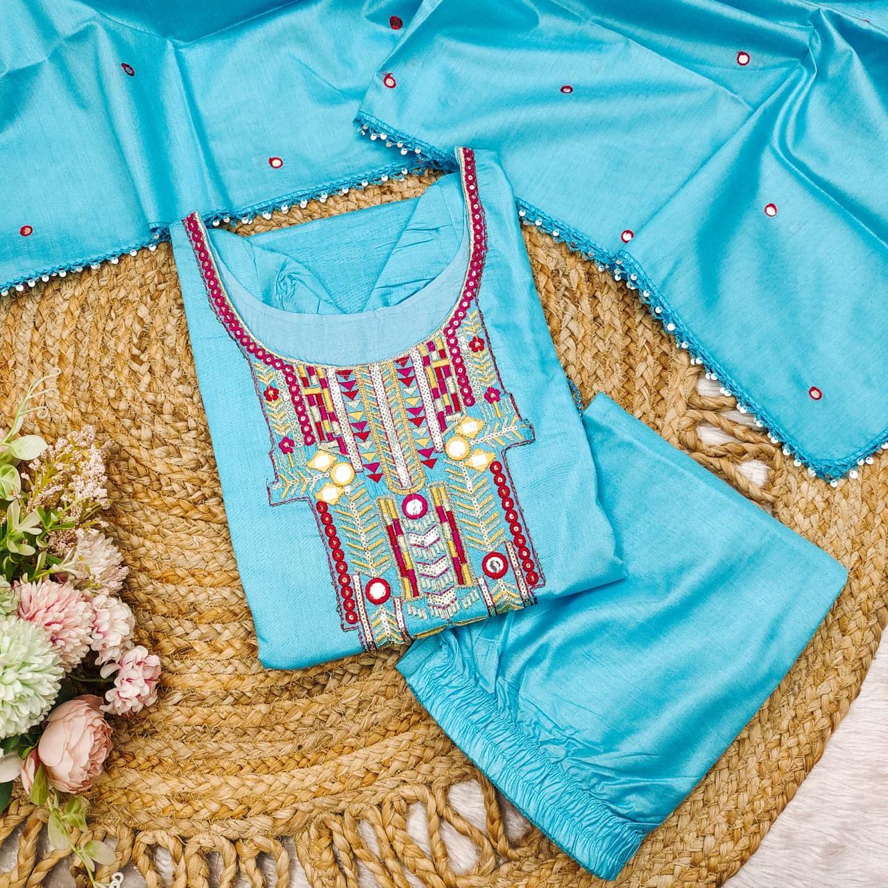 🌊 Teal Blue Kaftan Style Kurti Set💫