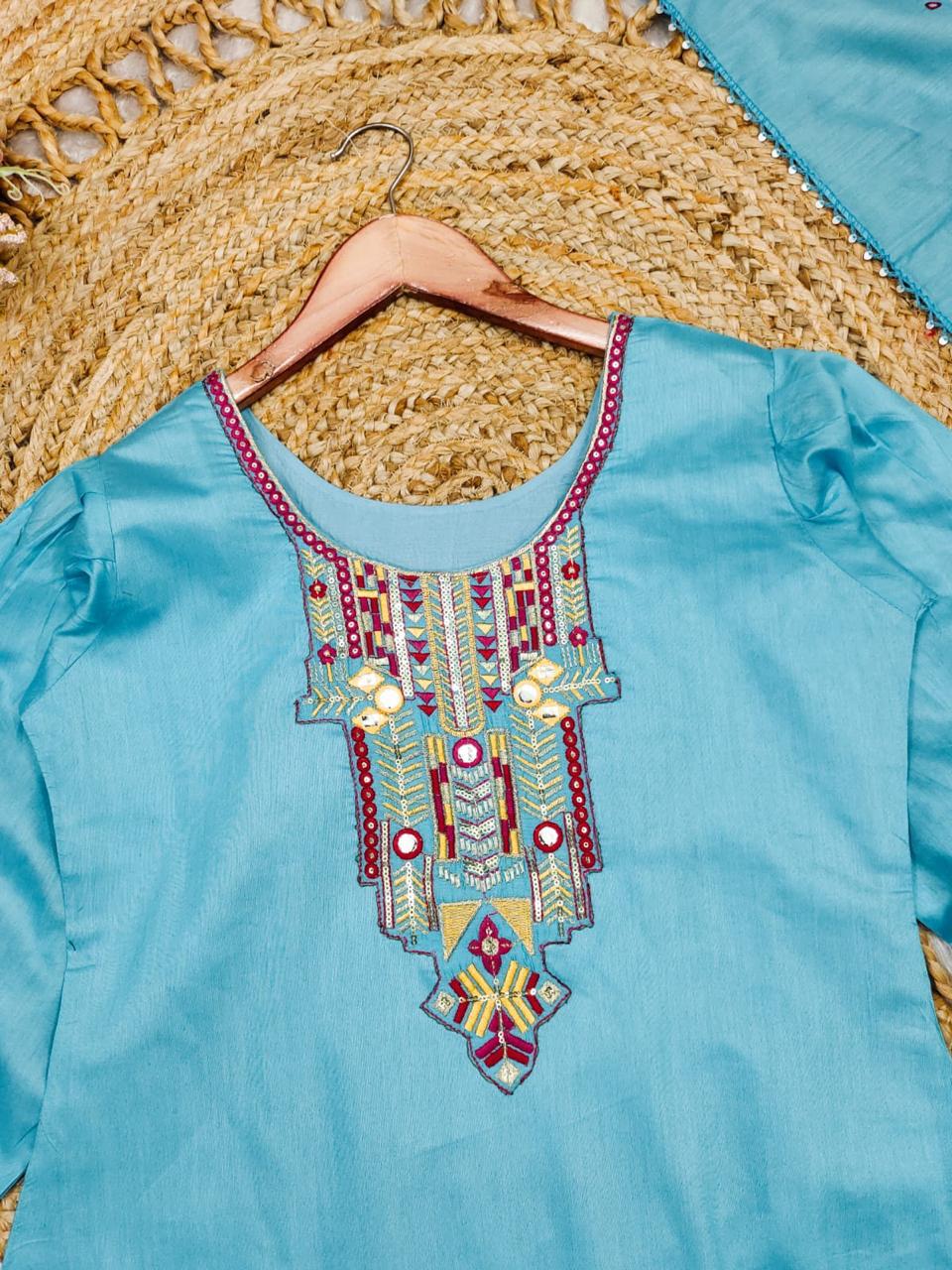 🌊 Teal Blue Kaftan Style Kurti Set💫