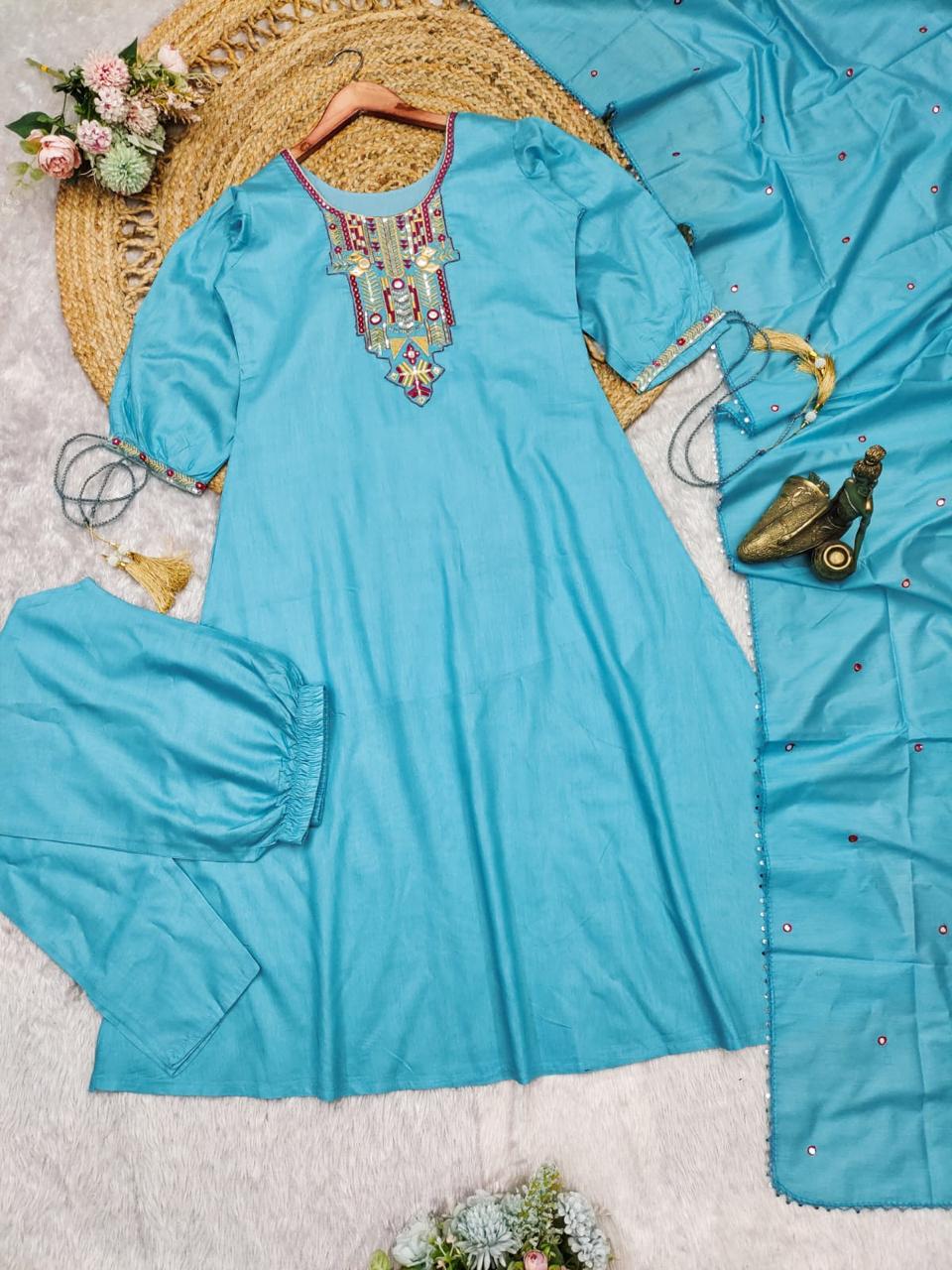 🌊 Teal Blue Kaftan Style Kurti Set💫