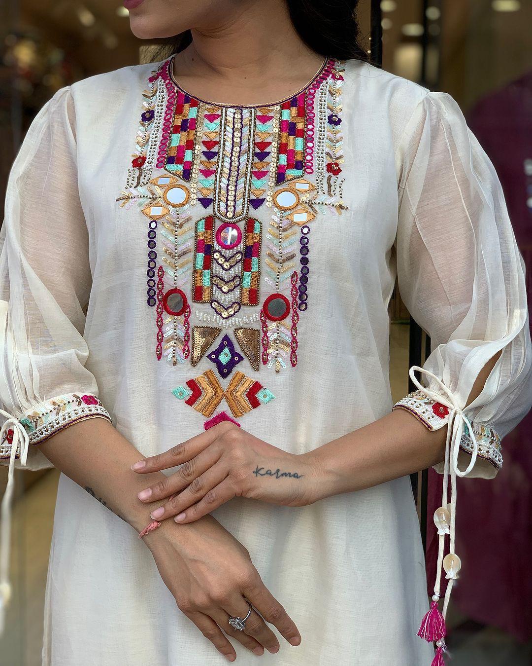 🤍 Elegant White Kaftan Style Kurti Set 🌈 3 suit pack