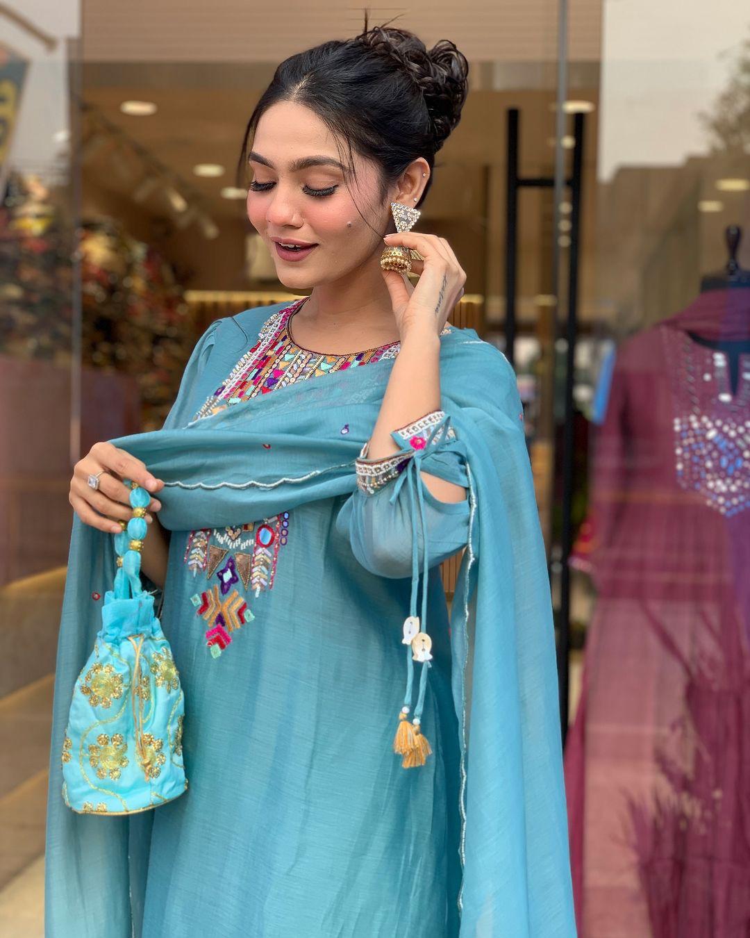 🌊 Teal Blue Kaftan Style Kurti Set💫