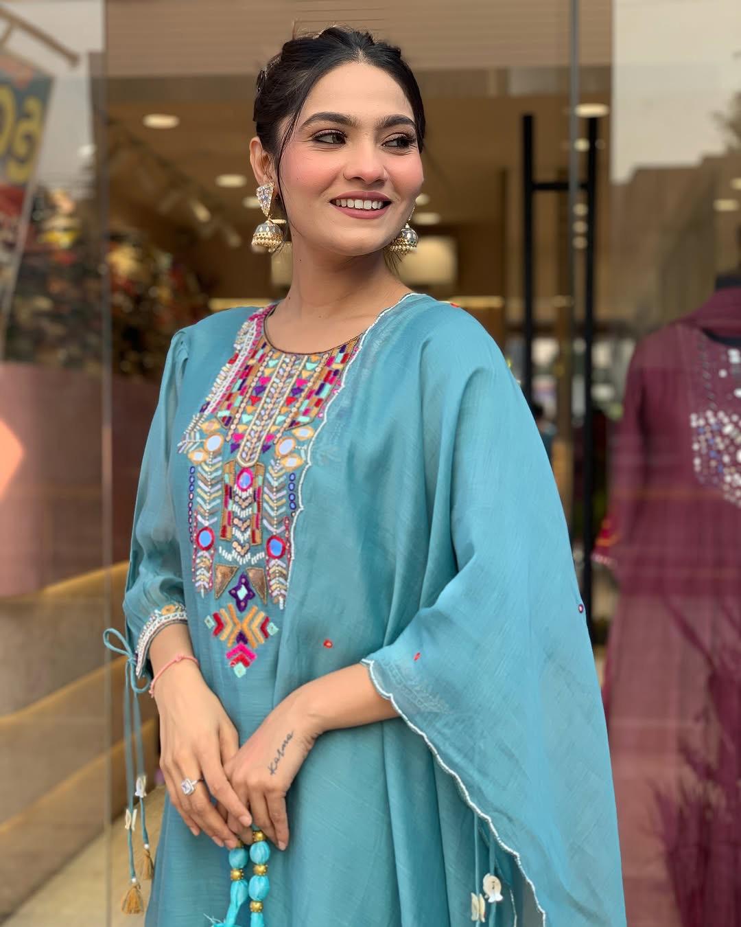 🌊 Teal Blue Kaftan Style Kurti Set💫