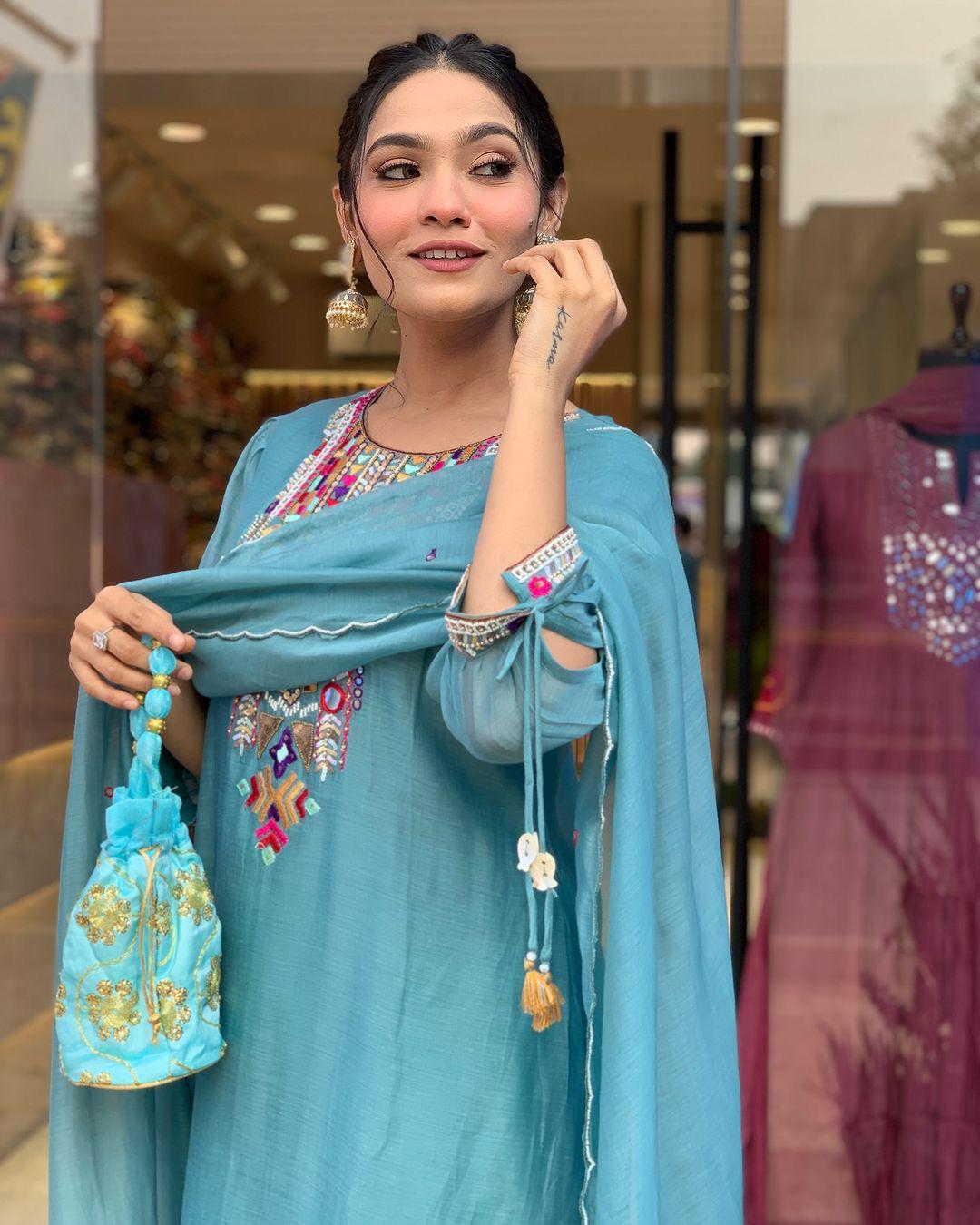 🌊 Teal Blue Kaftan Style Kurti Set💫