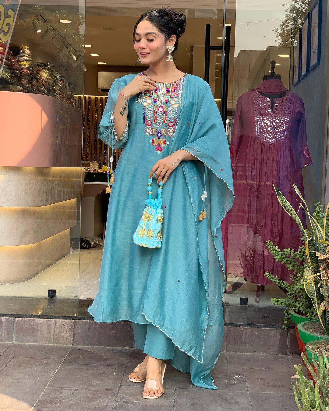 🌊 Teal Blue Kaftan Style Kurti Set💫