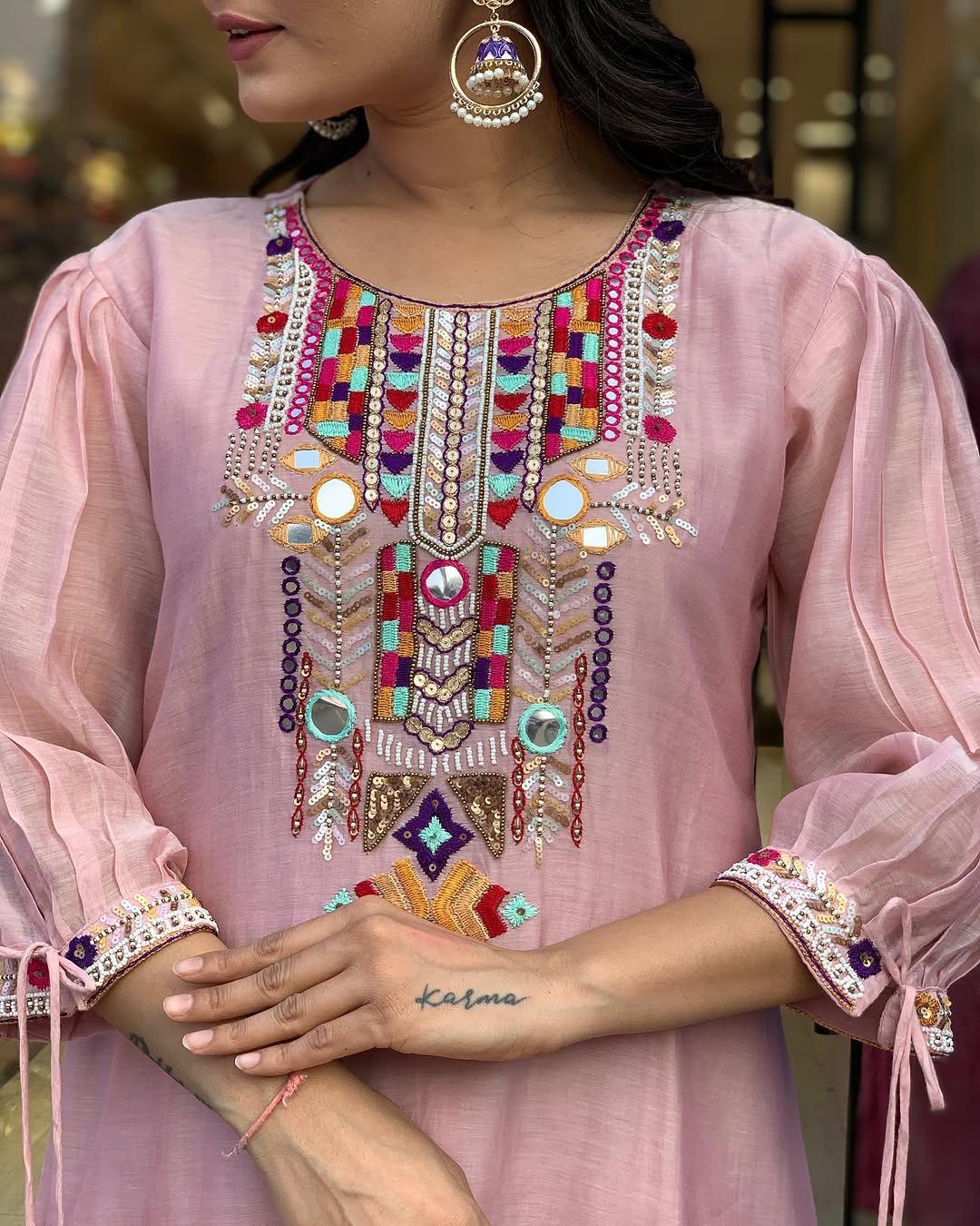 🤍 Elegant Pink Kaftan Style Kurti Set 🌈 3 suit pack