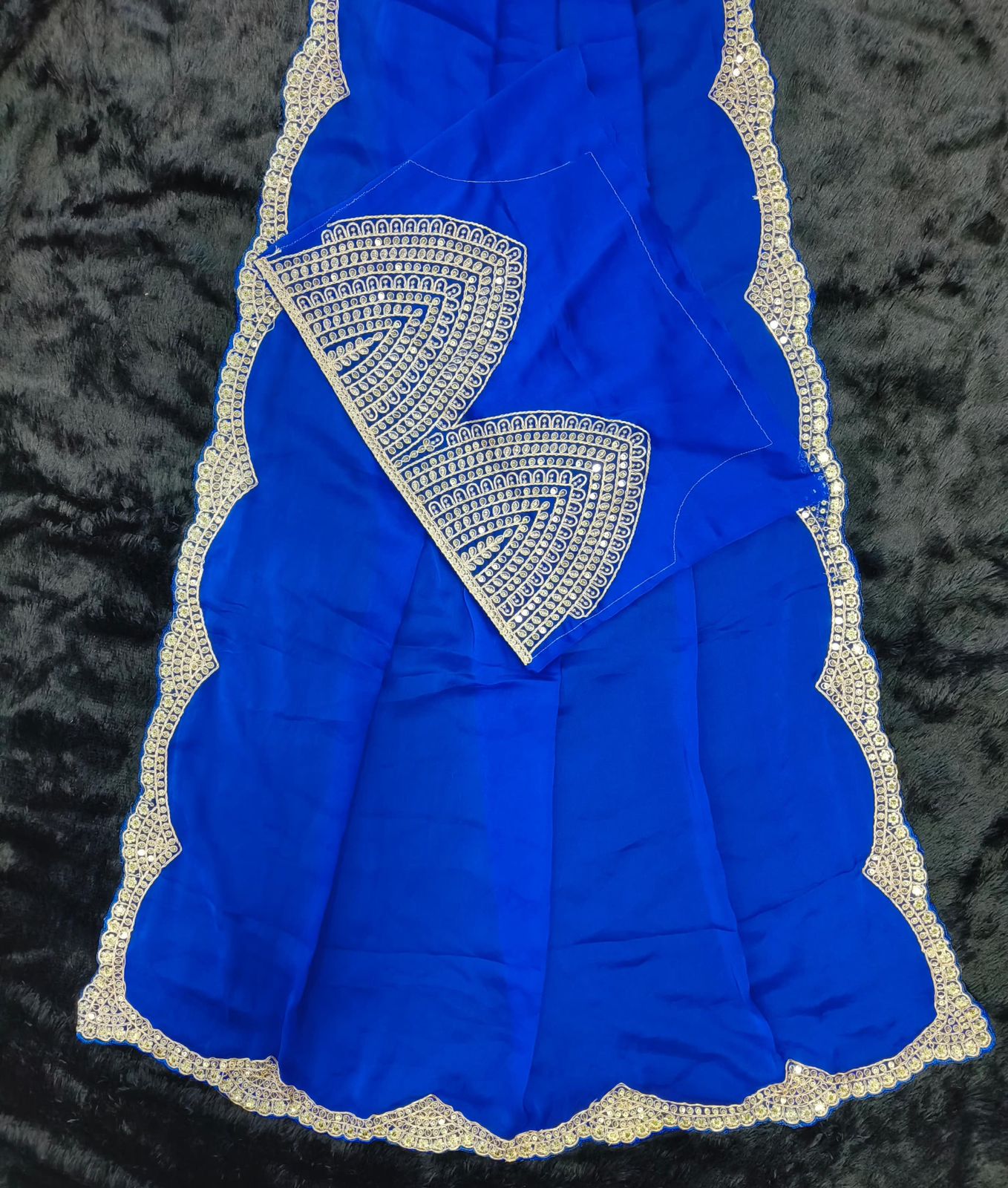 Elegant Royal Blue Satin Saree with Sequin Detailing
