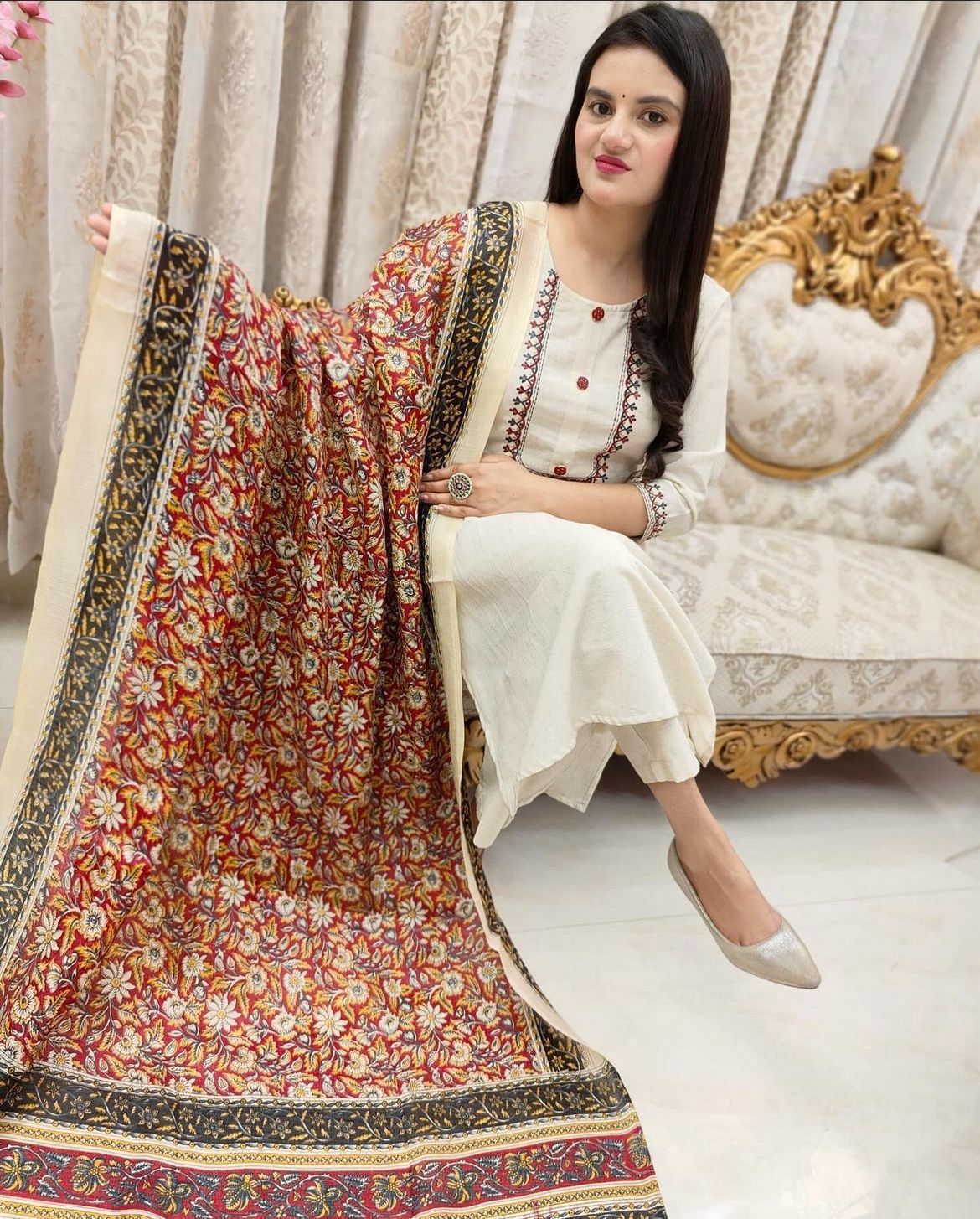 🌿 Ethnic Grace Khadi Cotton Kurti Pant Dupatta Set | Traditional Bhagalpuri Print | Sizes S-3XL 🌸
