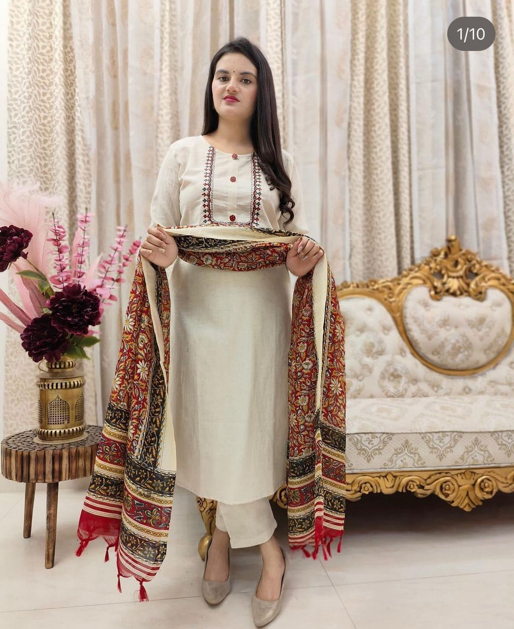 🌿 Ethnic Grace Khadi Cotton Kurti Pant Dupatta Set | Traditional Bhagalpuri Print | Sizes S-3XL 🌸