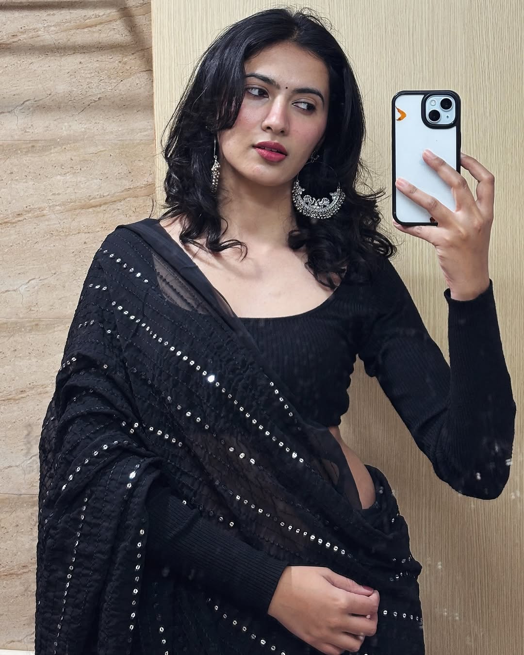 Classic Black Georgette Sequin Saree with Blouse Piece