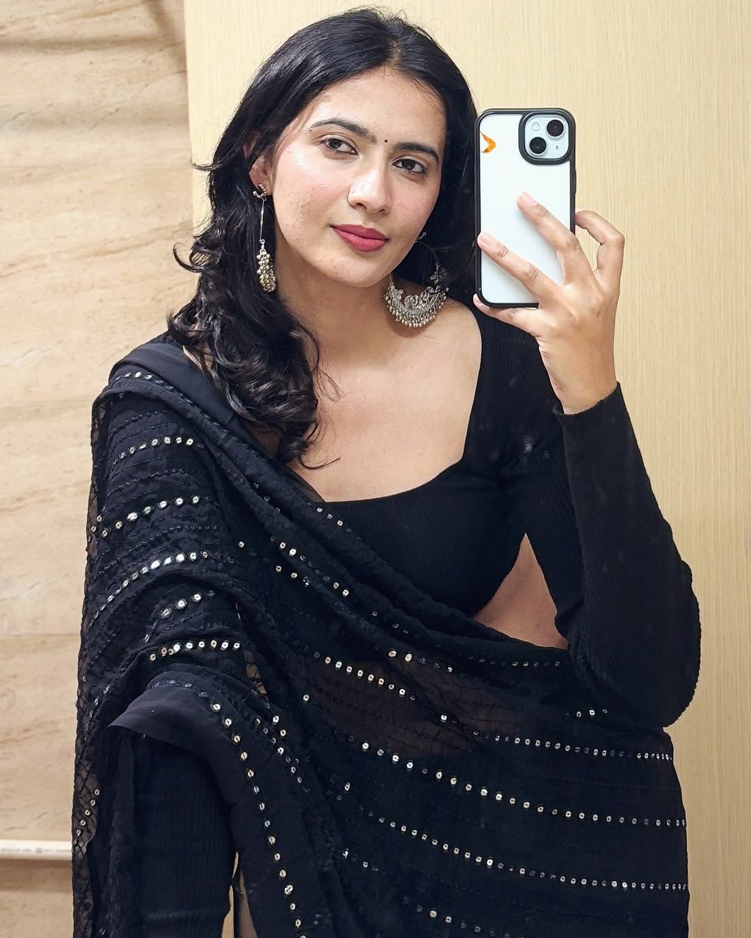 Classic Black Georgette Sequin Saree with Blouse Piece