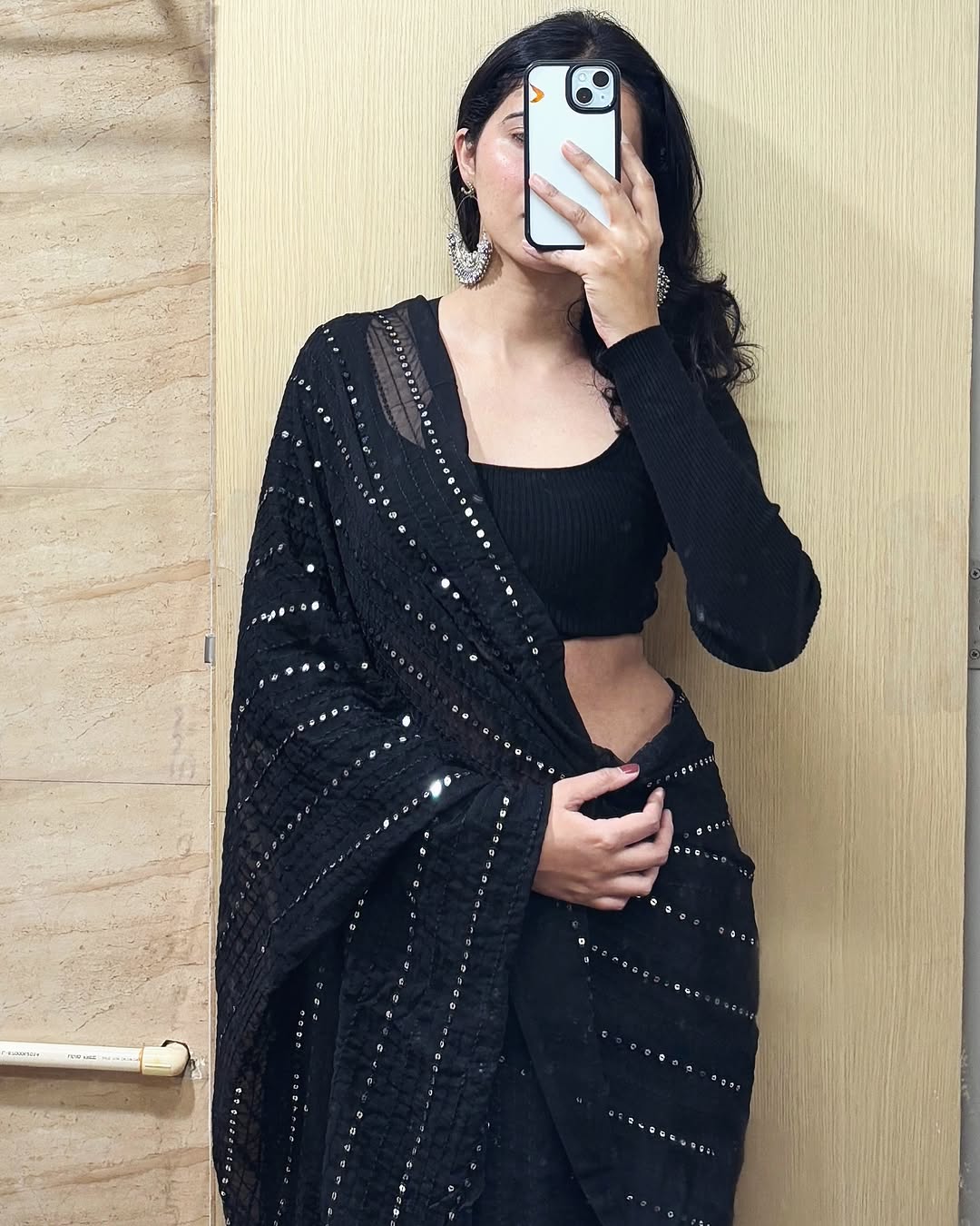 Classic Black Georgette Sequin Saree with Blouse Piece