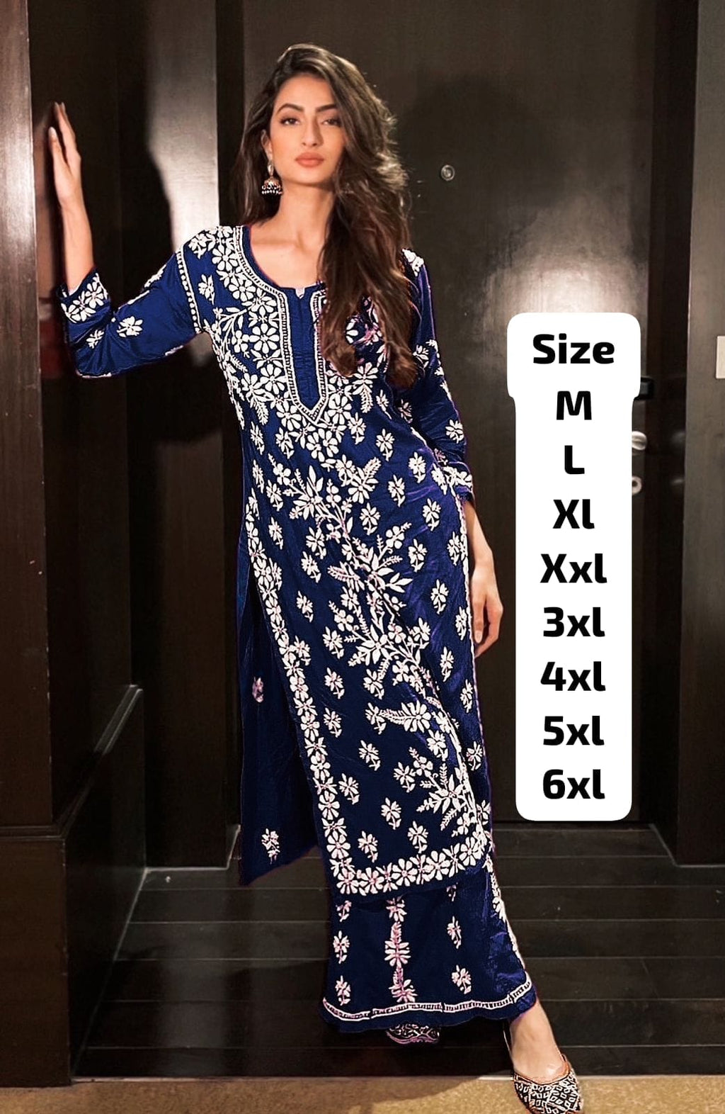 💙 Royal Blue Embroidered Rayon Kurti Pant Set | Chikankari Style | Sizes M to 6XL 🌸