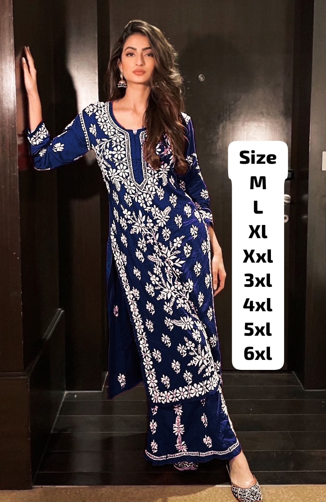 💙 Royal Blue Embroidered Rayon Kurti Pant Set | Chikankari Style | Sizes M to 6XL 🌸