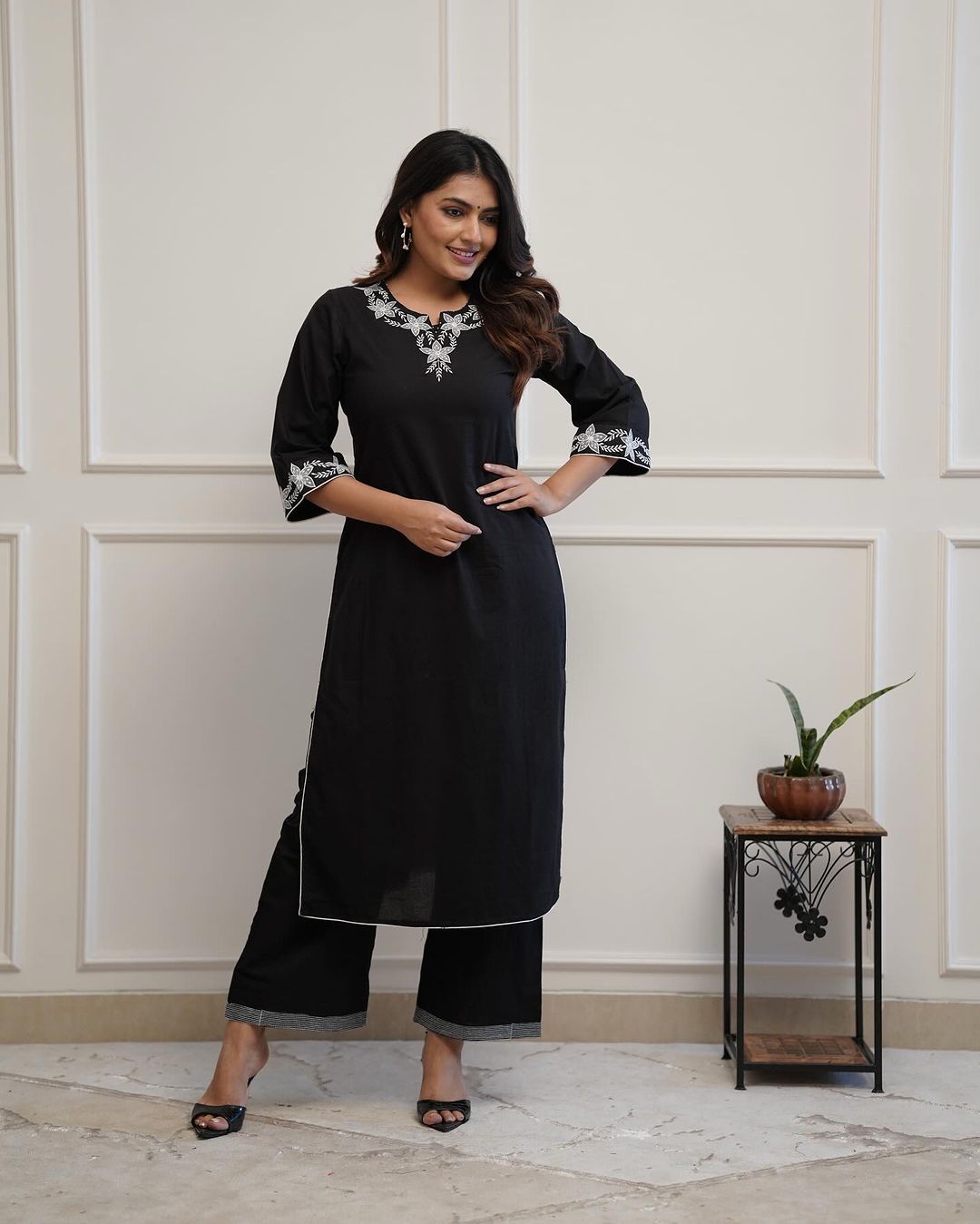 Elegant Black Embroidered Kurta Set
