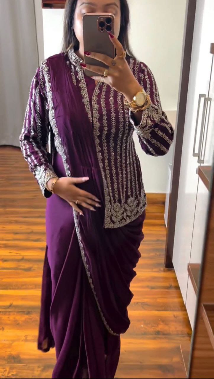 🌼✨Premium Embroidered Saree Set with Designer Jacket Blouse✨🌼