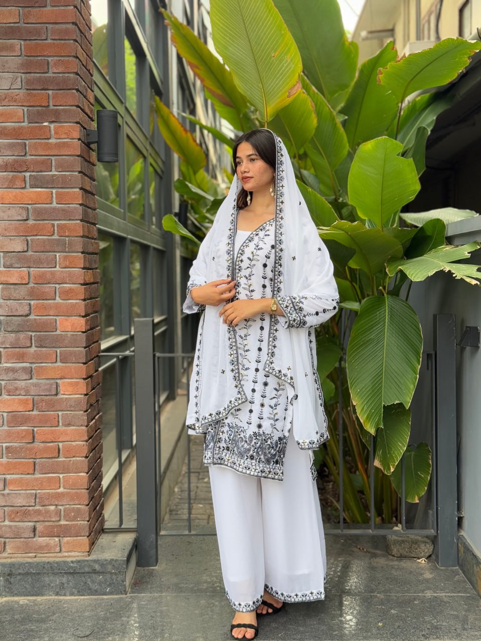 FESTIVAL SPECIAL SEQUENCE EMBROIDERY ON HEAVY GEORGETTE FABRIC TOP AND PLAZZO WITH DUPATTA