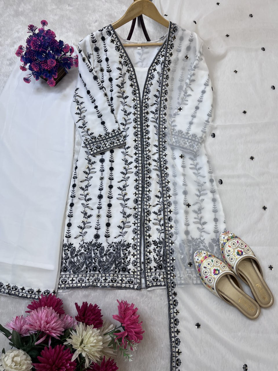 FESTIVAL SPECIAL SEQUENCE EMBROIDERY ON HEAVY GEORGETTE FABRIC TOP AND PLAZZO WITH DUPATTA