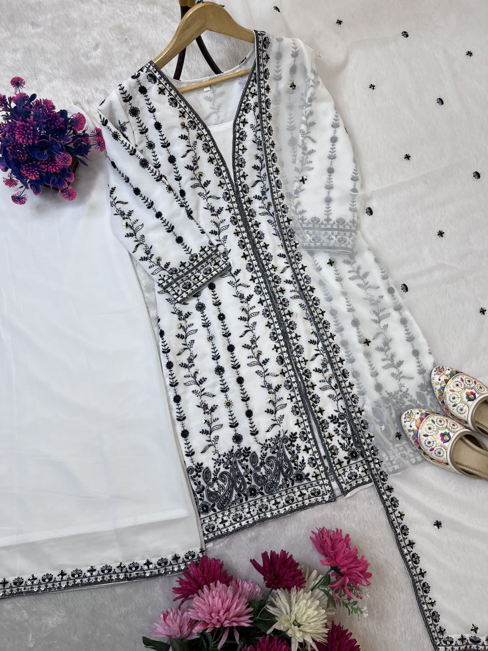 FESTIVAL SPECIAL SEQUENCE EMBROIDERY ON HEAVY GEORGETTE FABRIC TOP AND PLAZZO WITH DUPATTA
