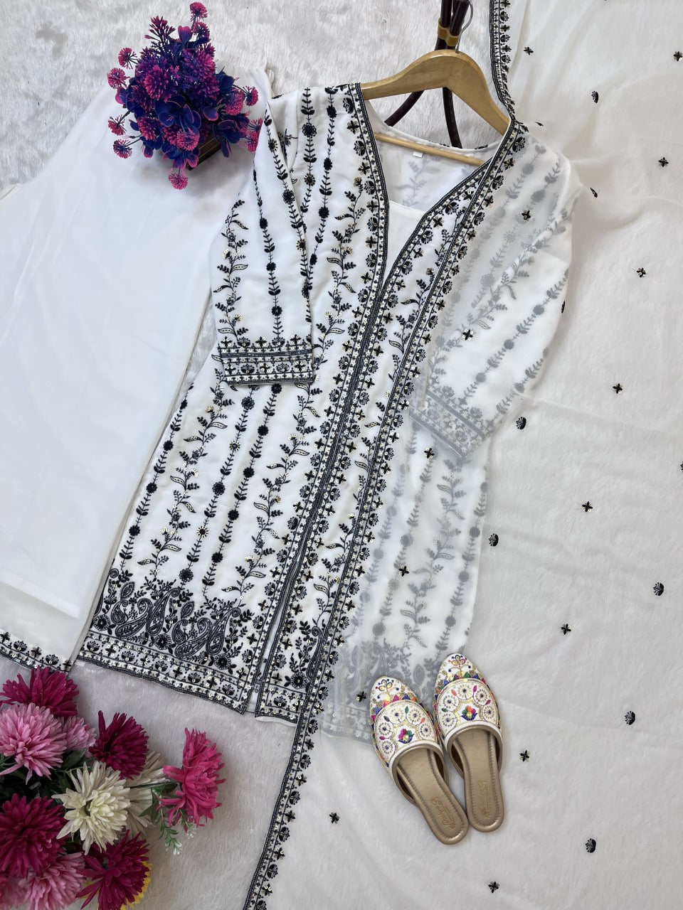FESTIVAL SPECIAL SEQUENCE EMBROIDERY ON HEAVY GEORGETTE FABRIC TOP AND PLAZZO WITH DUPATTA