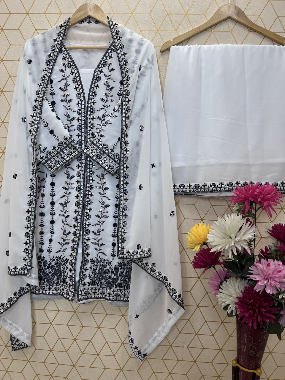 FESTIVAL SPECIAL SEQUENCE EMBROIDERY ON HEAVY GEORGETTE FABRIC TOP AND PLAZZO WITH DUPATTA