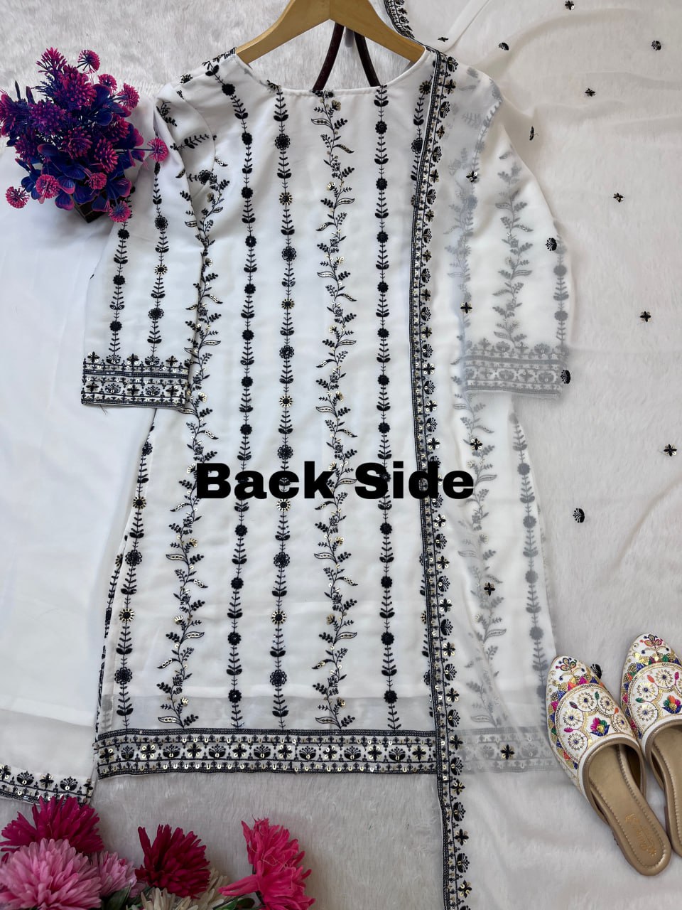 FESTIVAL SPECIAL SEQUENCE EMBROIDERY ON HEAVY GEORGETTE FABRIC TOP AND PLAZZO WITH DUPATTA