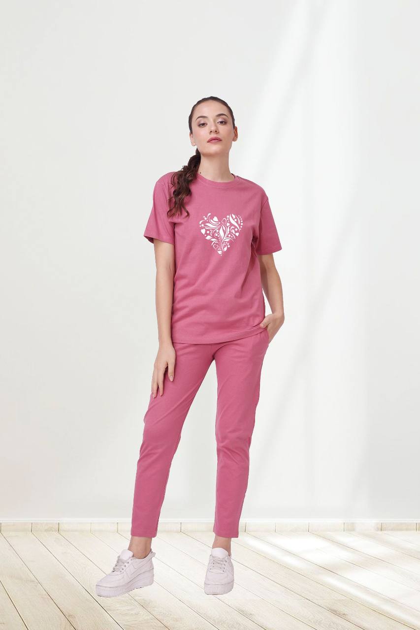 🌸 100% Cotton Women's Nightwear Set – Elegant Heart Print 💖 | Cozy & Stylish with Pockets | Sizes M to XXL
