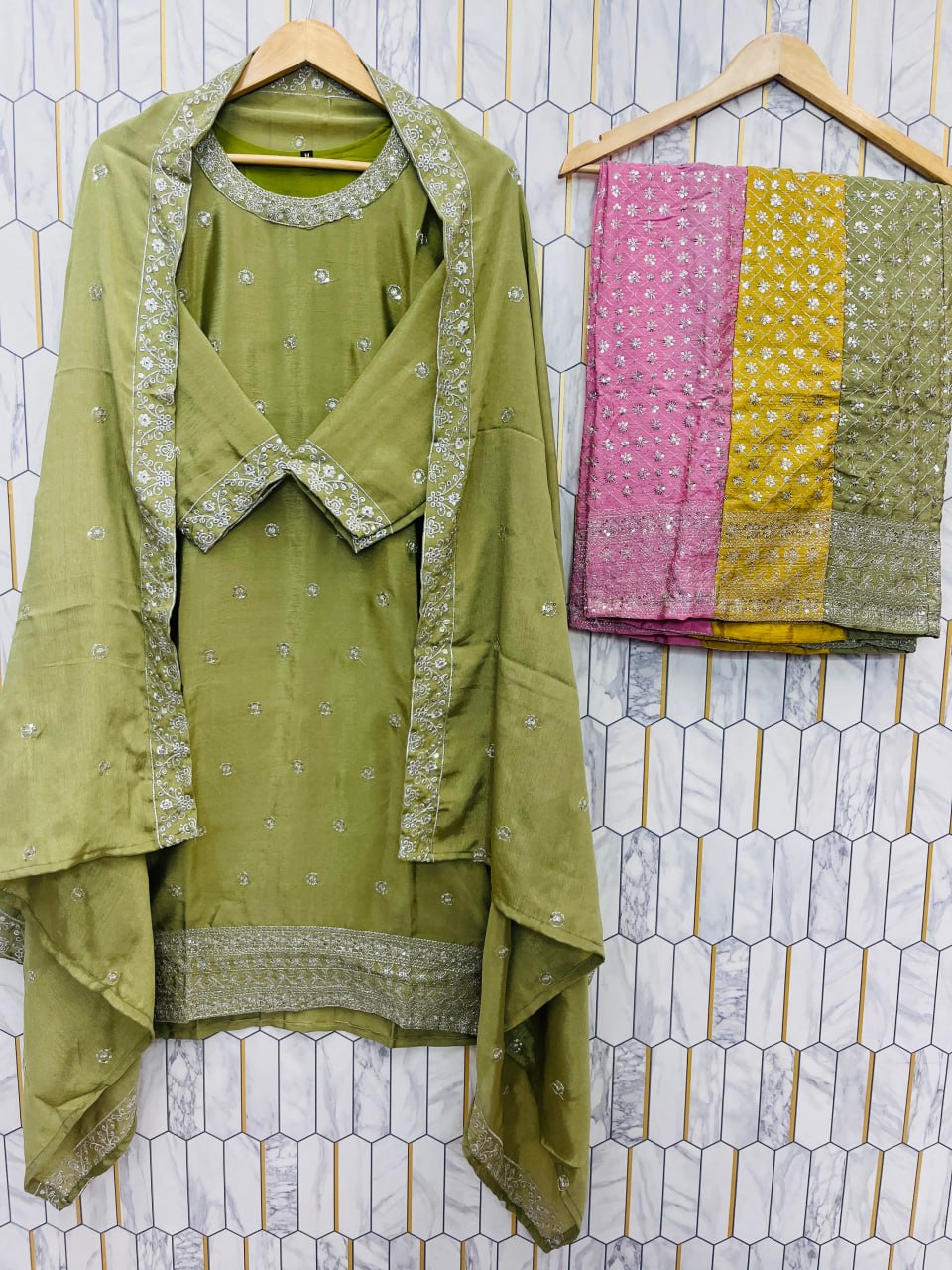 Zarifa Embroidered Chinon Suit Set
