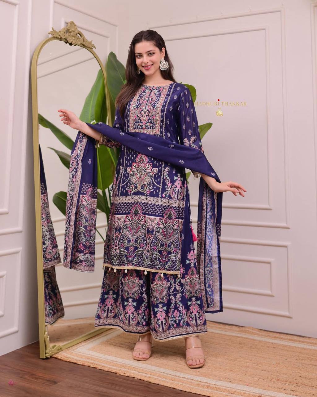 Elegant Pure Chinon Silk Digital Printed Suit Set with Dupatta – Handworked Latkan Detailing