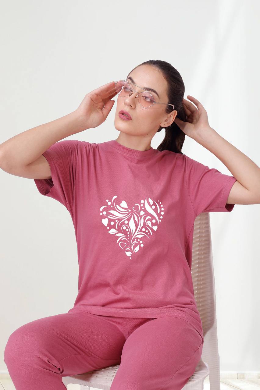 🌸 100% Cotton Women's Nightwear Set – Elegant Heart Print 💖 | Cozy & Stylish with Pockets | Sizes M to XXL