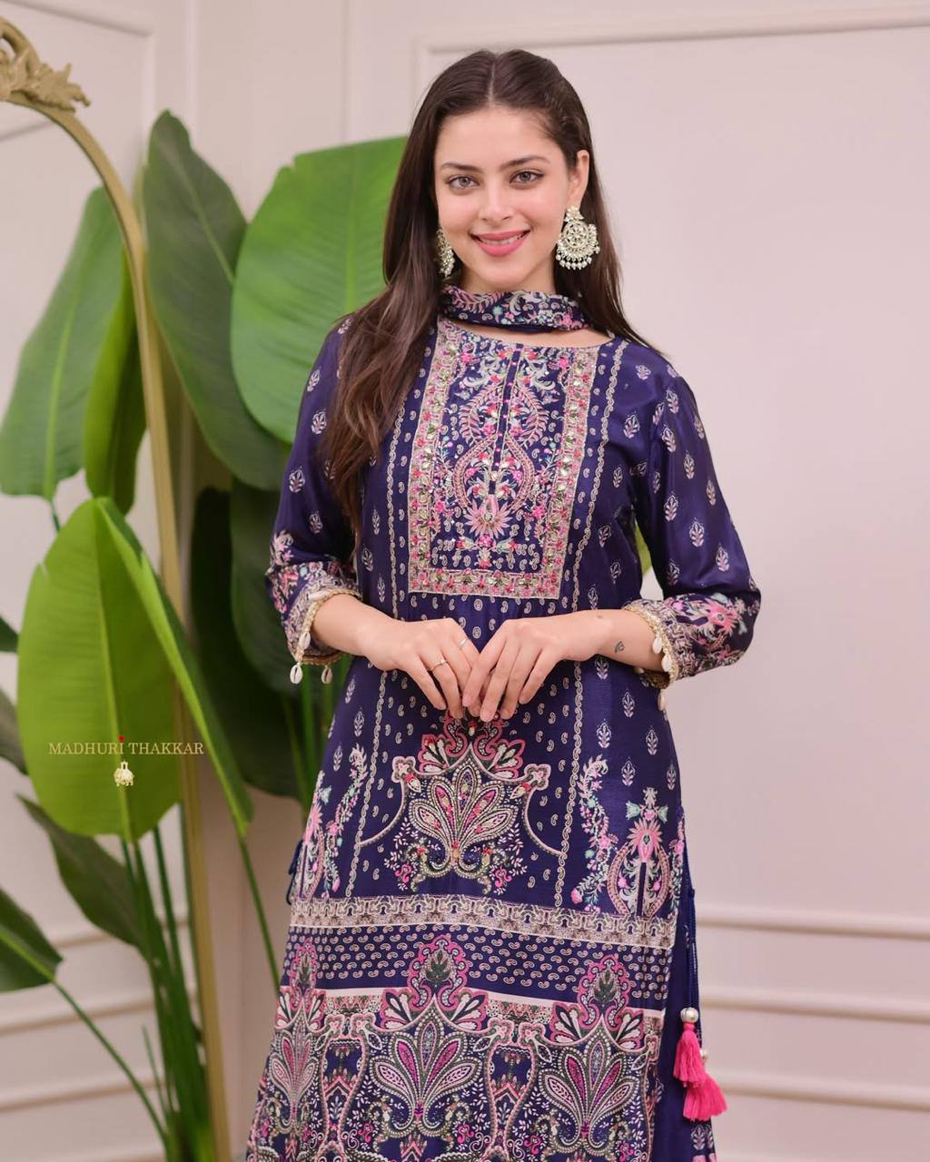 Elegant Pure Chinon Silk Digital Printed Suit Set with Dupatta – Handworked Latkan Detailing