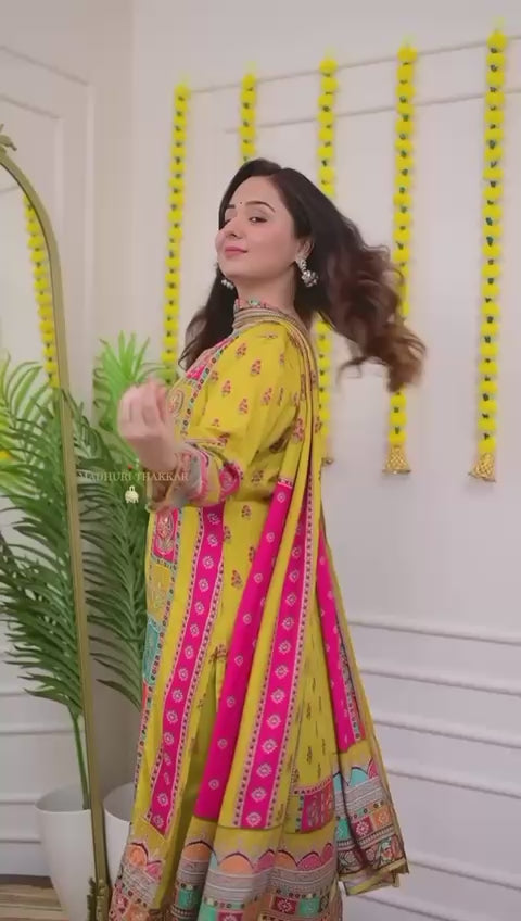 🌼 Yellow Mirror Work Ethnic Kurta Set with Dupatta 🌼