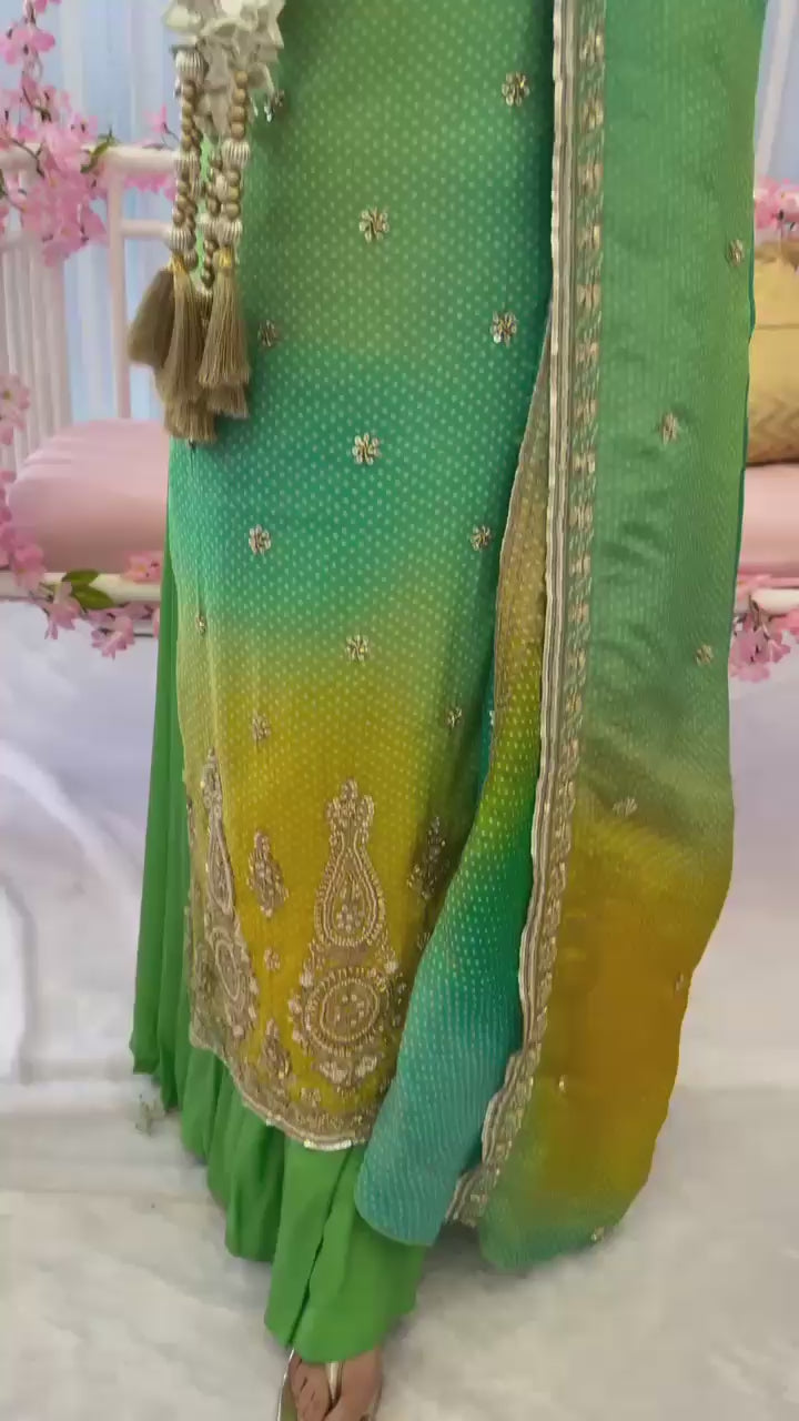 💚 Lime Green & Yellow Ombre Sharara Suit Set