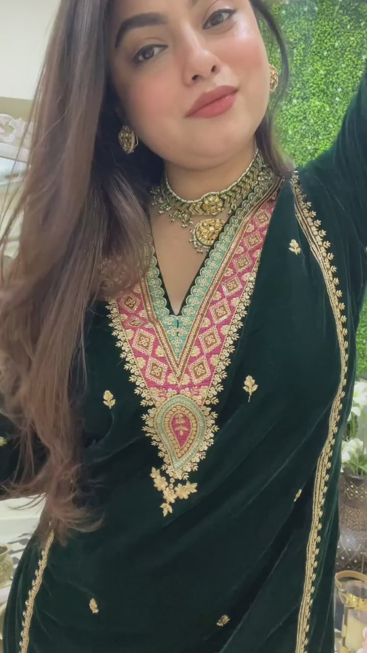 Royal Velvet Embroidered Suit Set – Heavy Viscose with Dupatta (Fully Stitched)