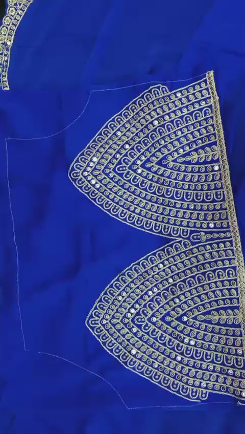 Elegant Royal Blue Satin Saree with Sequin Detailing