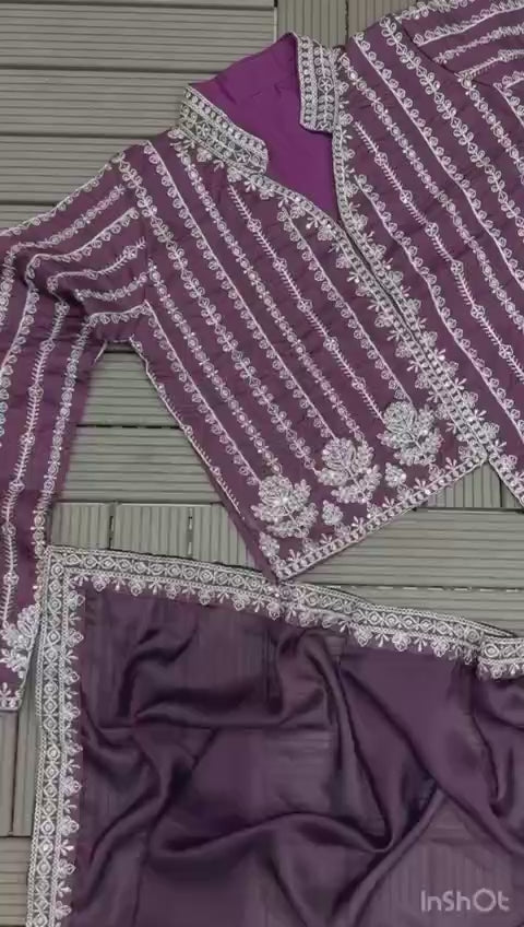 🌼✨Premium Embroidered Saree Set with Designer Jacket Blouse✨🌼