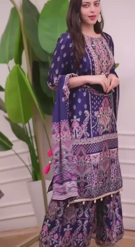 Elegant Pure Chinon Silk Digital Printed Suit Set with Dupatta – Handworked Latkan Detailing