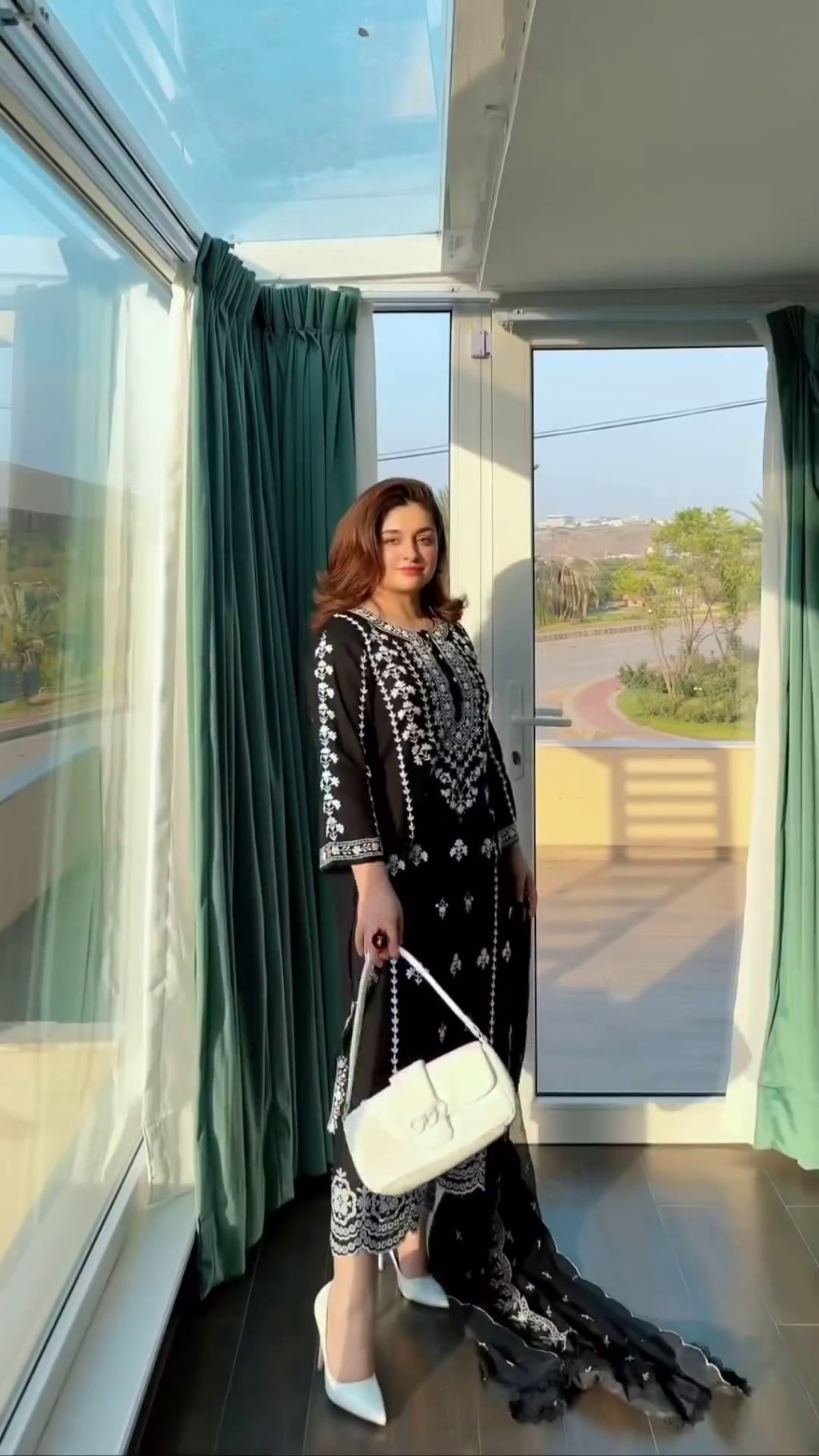 Black Roman Silk Embroidered Suit Set with Dupatta & Designer Cutwork Pant