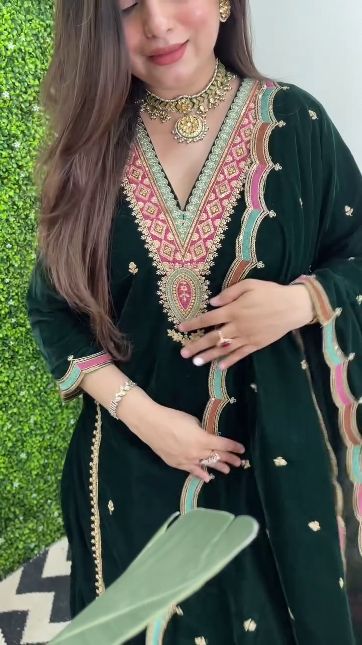 Royal Velvet Embroidered Suit Set – Heavy Viscose with Dupatta (Fully Stitched)
