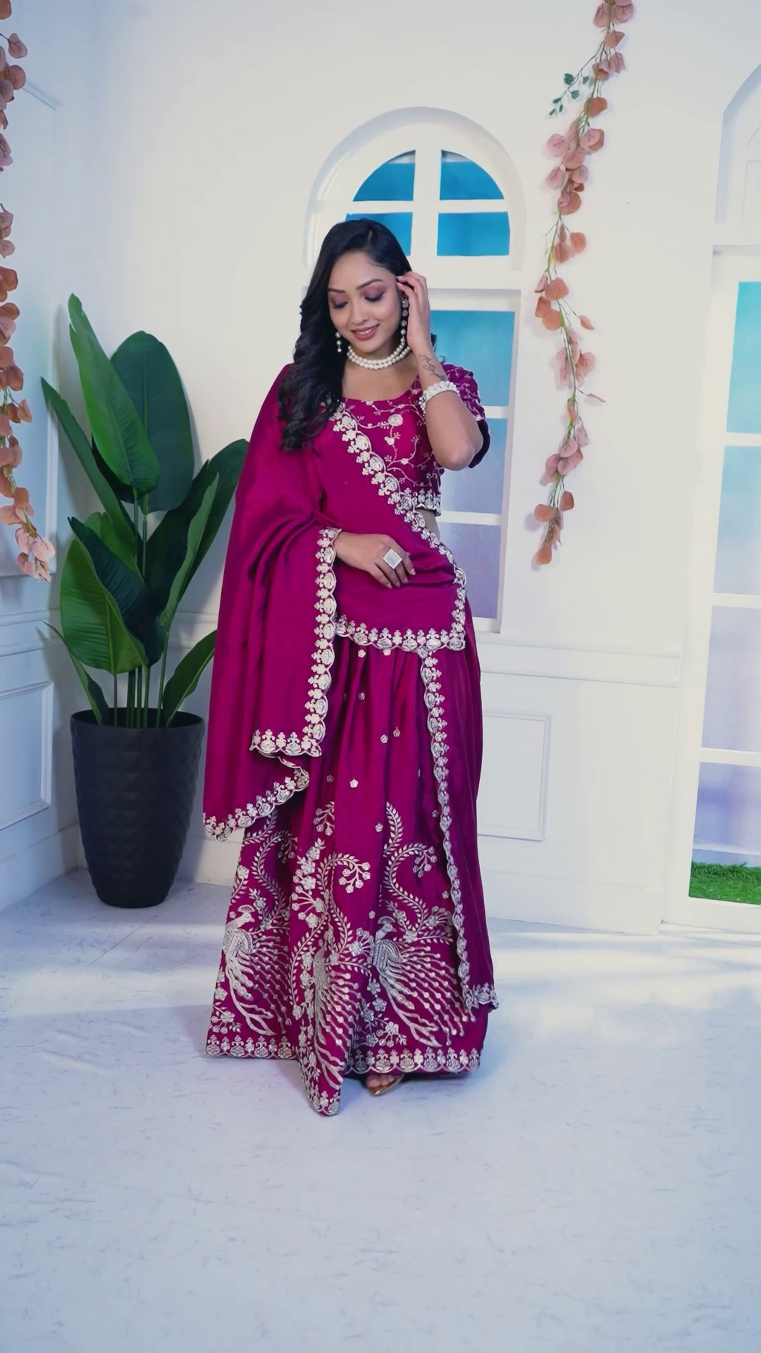 Chinon Silk Embroidered Lehenga Set with Dupatta – Fully Stitched