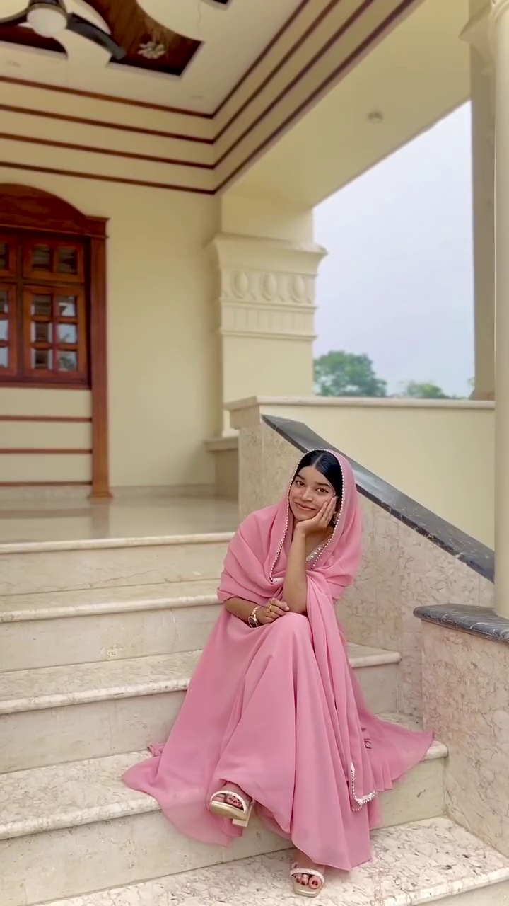 Blush Pink Georgette Anarkali Suit Set with Mirror Work & Palazzo – Full Stitched