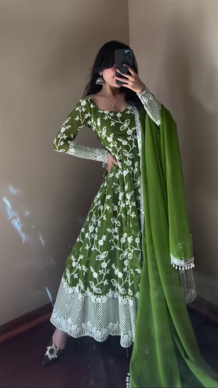 Blush Bloom Embroidered Anarkali Set | Fox Georgette Elegance