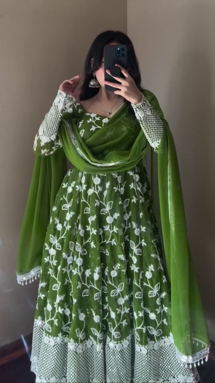 Blush Bloom Embroidered Anarkali Set | Fox Georgette Elegance