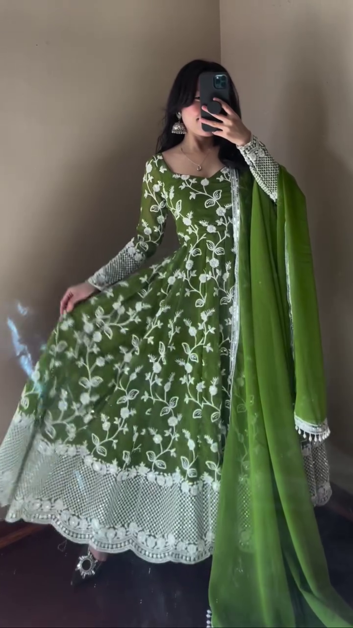 Blush Bloom Embroidered Anarkali Set | Fox Georgette Elegance